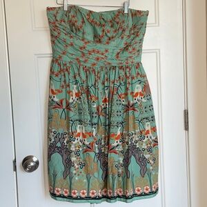 Art Nouveau 100% Silk Green Floral Midi Dress